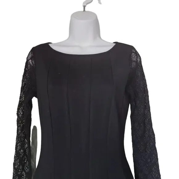 Catherine Malandrino Dress Size 4 Black Lace Long Sleeves Fit & Flare - Picture 6 of 9